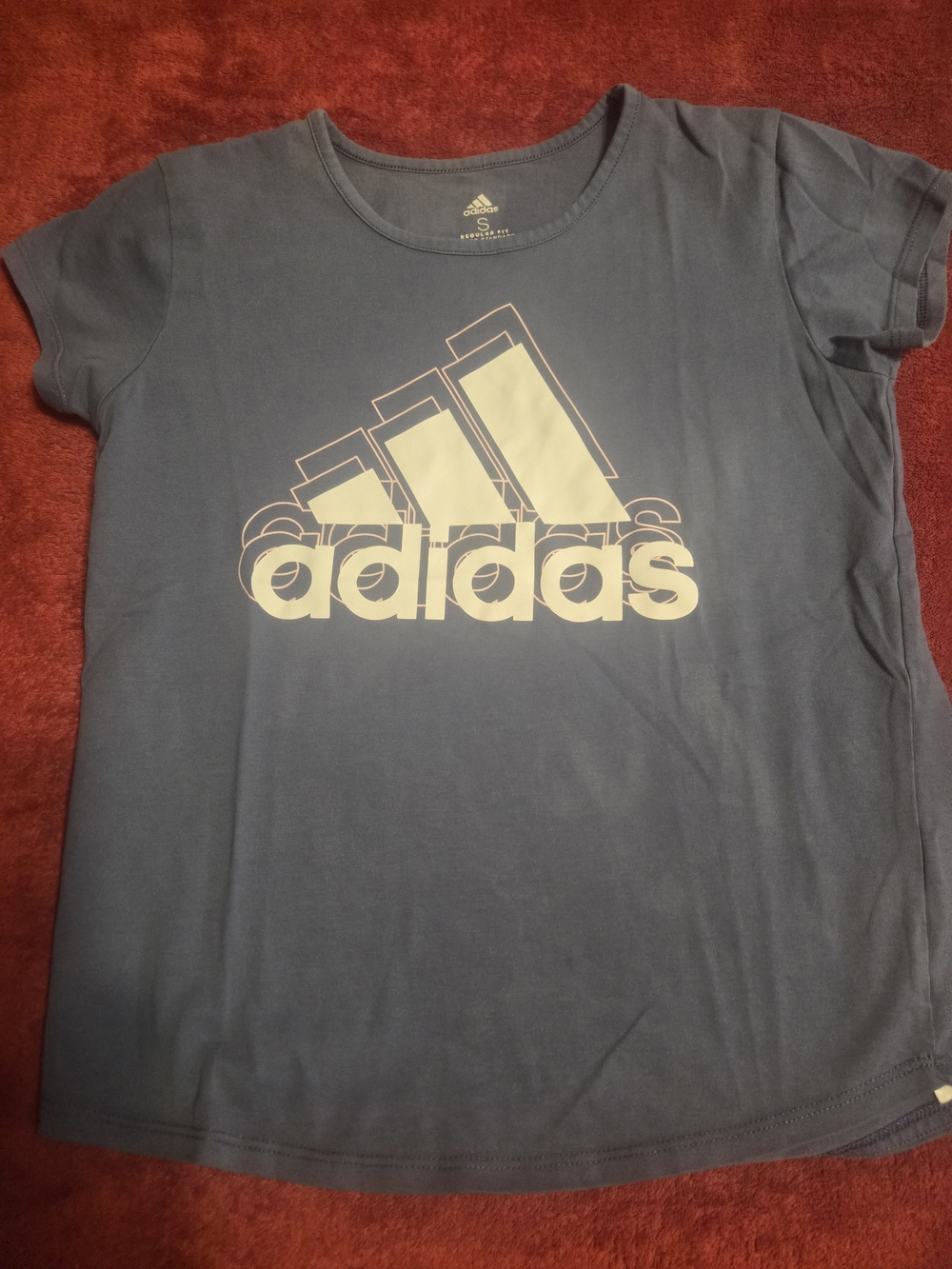 adidas Girls Short Sleeve Tee in Slate Blue with White Logo
